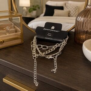 Ashley Stewart Silver Plated Layered Chain Bracelet Multi Strand Adjustable NWT